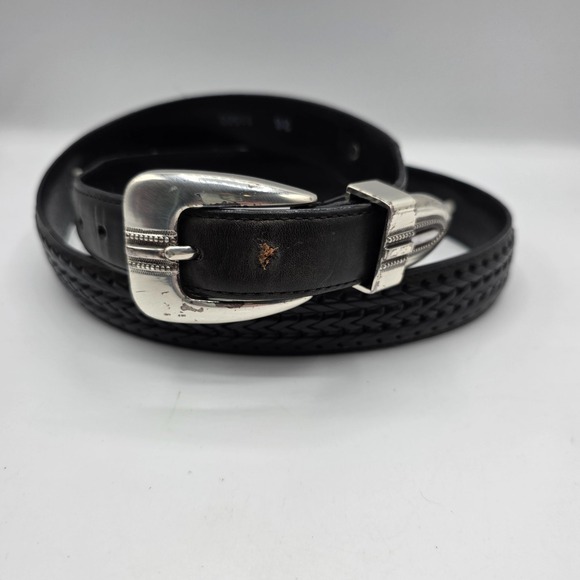 Brighton Accessories - BRIGHTON ONYX Leather Belt Golf Mens Silver Buckle Western Style Size 36 Black